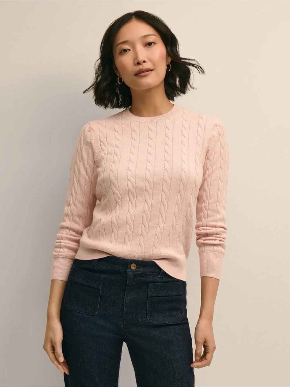 Brooks Brothers 100% Cashmere Italian Cable Crewneck Sweater XS Baby Pale Pink